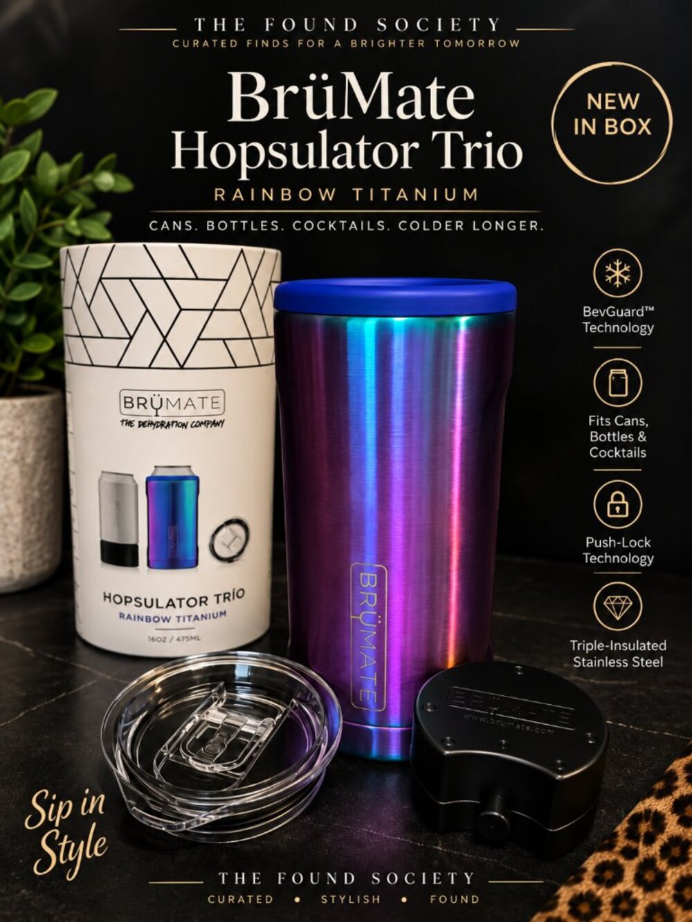 BrüMate Hopsulator Trio Rainbow Titanium 16oz NIB 3-in-1 Can Cooler